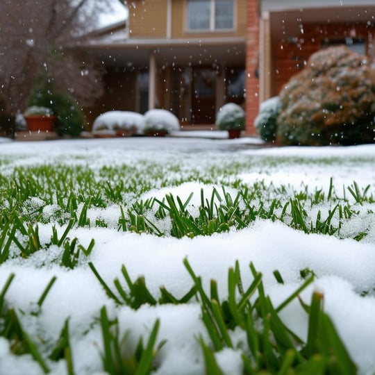 Snow melting off of a lawn