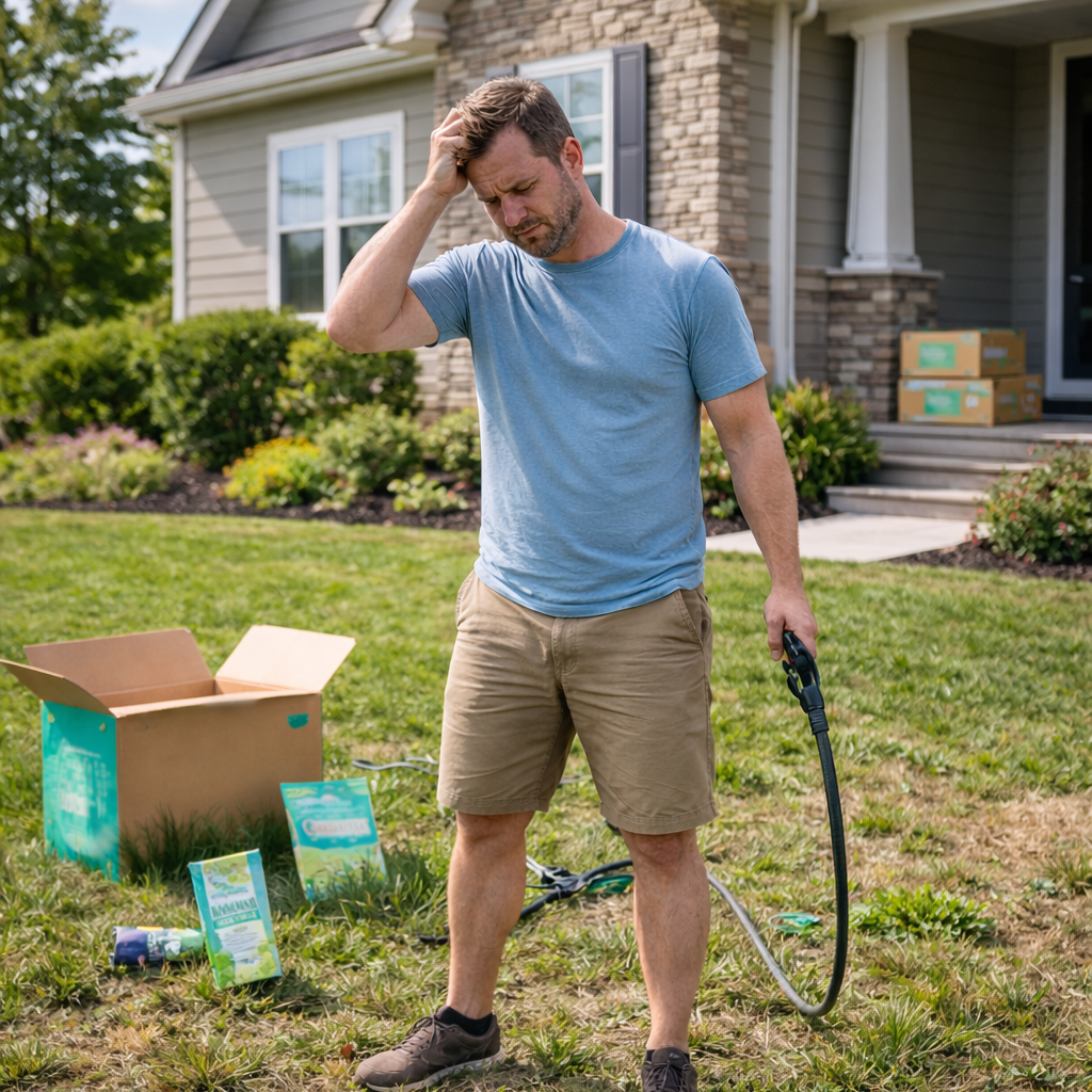 a homeowner frustrated by having to do his own lawn care